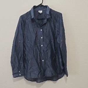 Bailey 44 Blue, Sheer Blouse with White Accents L